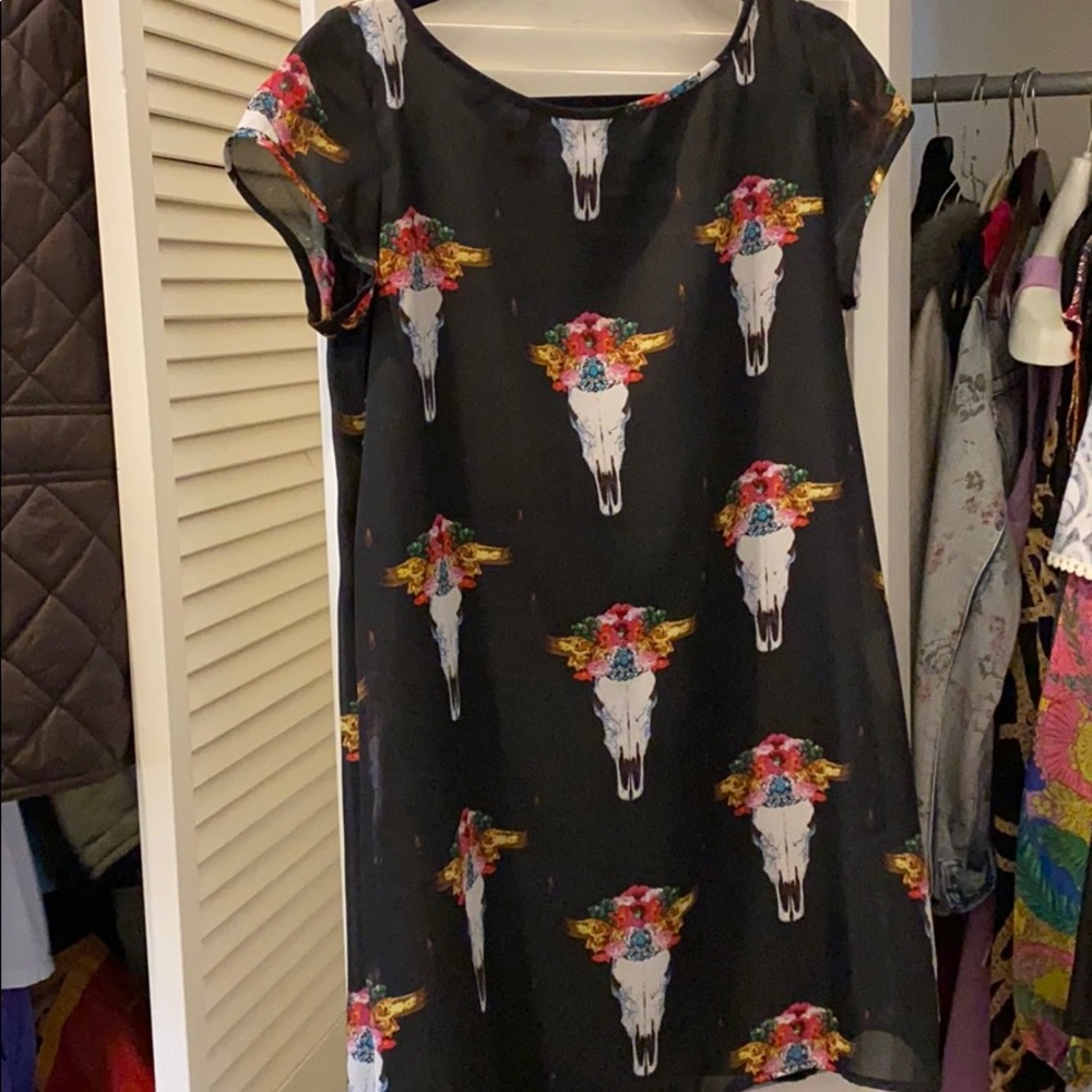 Show Me Your MuMu Black Mini Dress with Colorful Skull Print